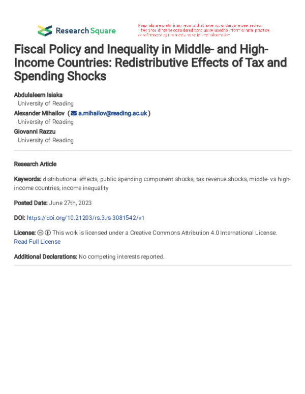 (PDF) Fiscal Policy and Inequality in Middle- and High-Income Countries ...