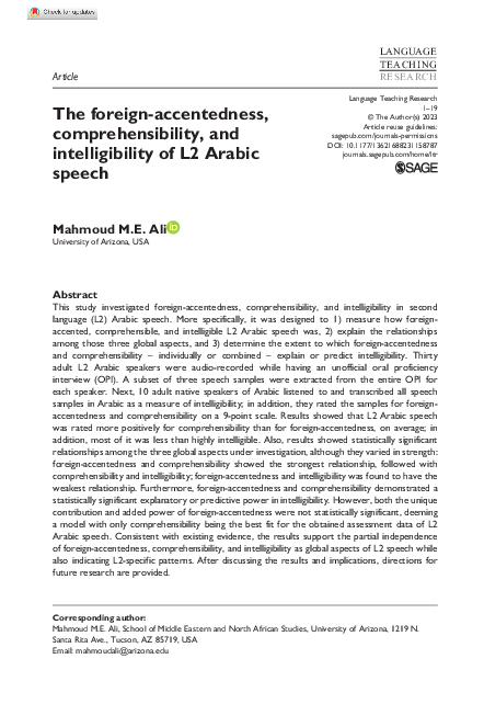 (PDF) The foreign-accentedness, comprehensibility, and intelligibility ...