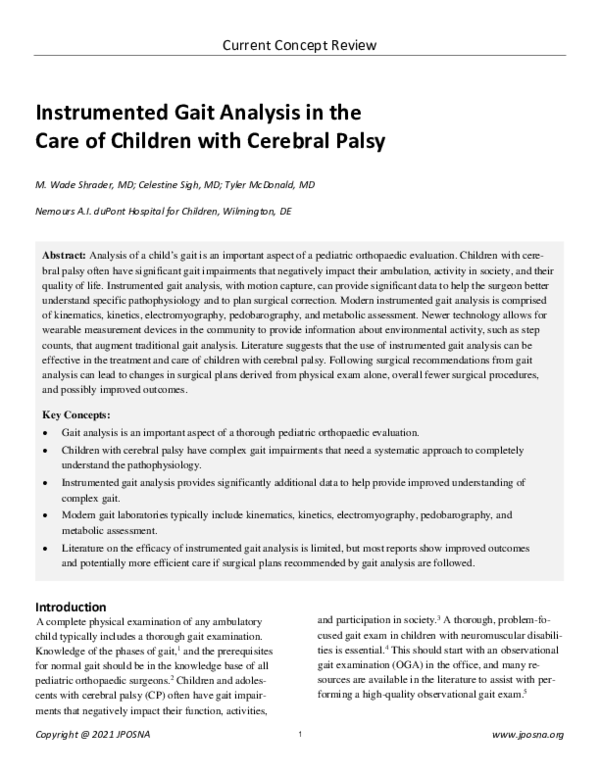 (PDF) Instrumented Gait Analysis in the Care of Children with Cerebral ...
