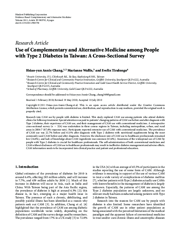 (PDF) Use of Complementary and Alternative Medicine among People with ...