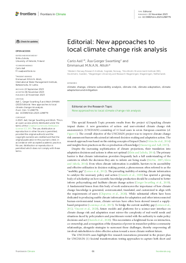 (PDF) Editorial: New approaches to local climate change risk analysis