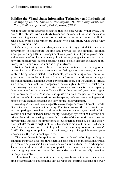 (PDF) Building the Virtual State: Information Technology and ...