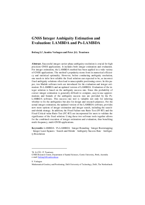 (PDF) GNSS Integer Ambiguity Estimation and Evaluation: LAMBDA and Ps ...