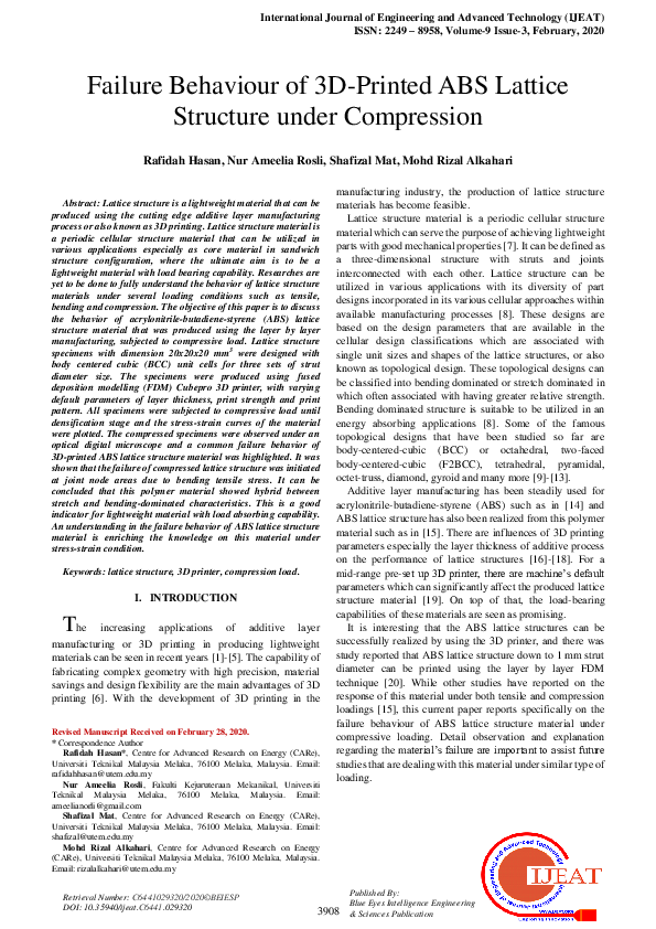 (PDF) Failure Behaviour of 3D Printed ABS Lattice Structure under ...