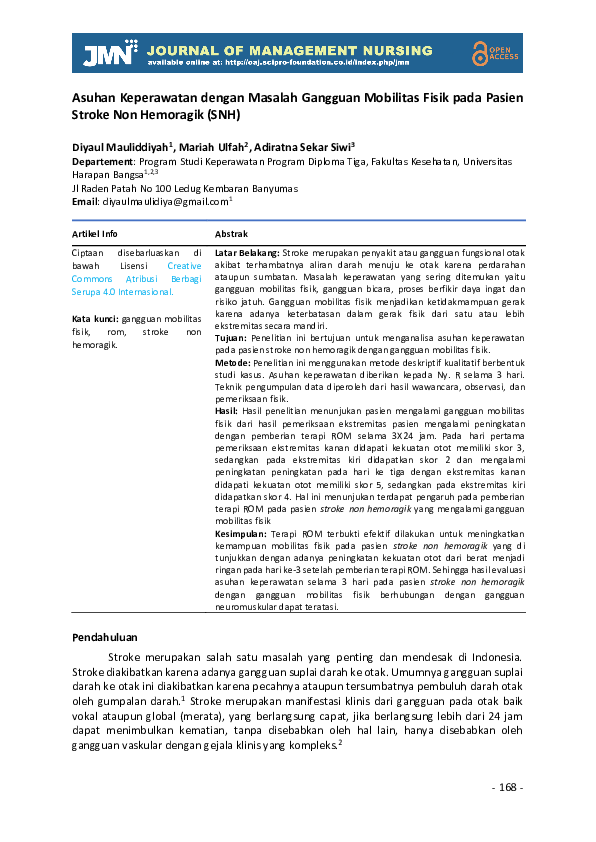 (PDF) Asuhan Keperawatan dengan Masalah Gangguan Mobilitas Fisik pada ...