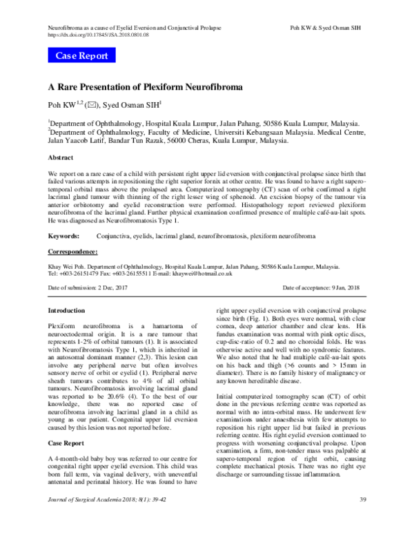 (PDF) A rare presentation of plexiform neurofibroma