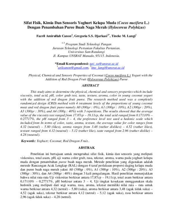 (PDF) Physical, Chemical and Sensory Properties of Coconut (Cocos ...