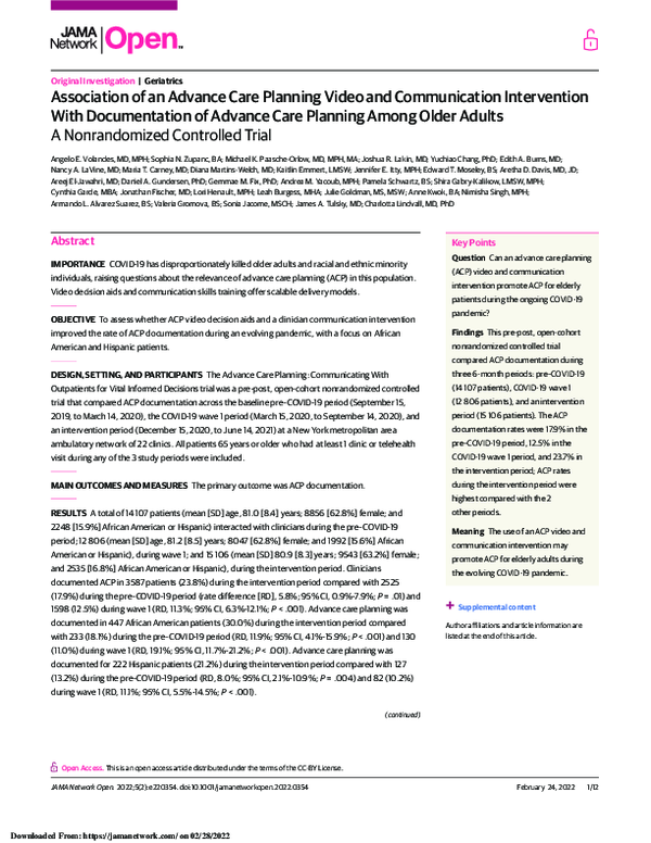 (PDF) Association of an Advance Care Planning Video and Communication ...