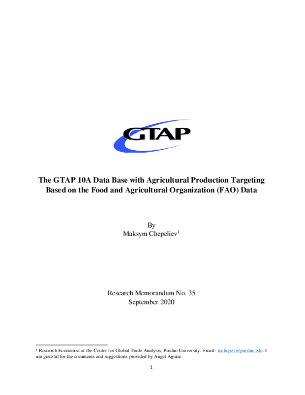 (PDF) The GTAP Version 10A Data Base with Agricultural Production ...