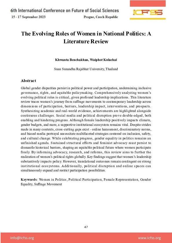 (PDF) The Evolving Roles of Women in National Politics: A Literature Review