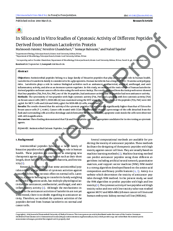 (PDF) In Silico and in Vitro Studies of Cytotoxic Activity of Different ...