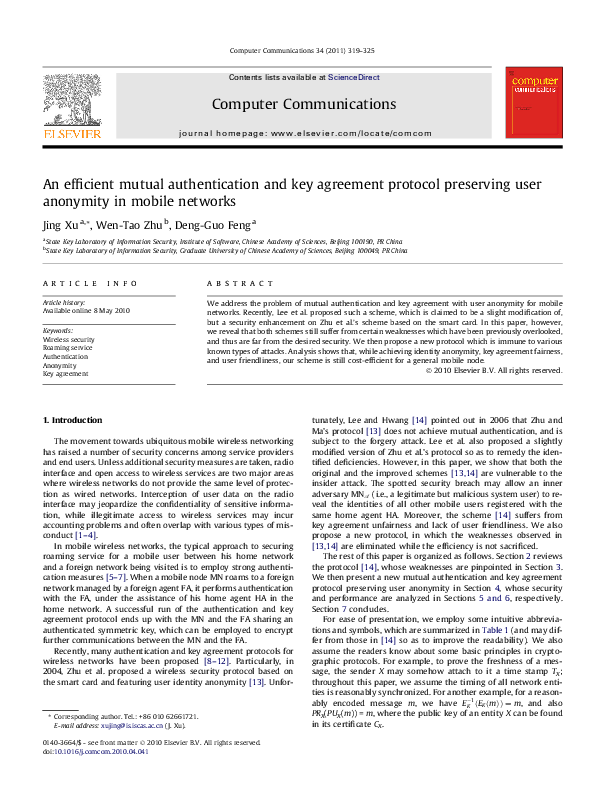 (PDF) An efficient mutual authentication and key agreement protocol ...