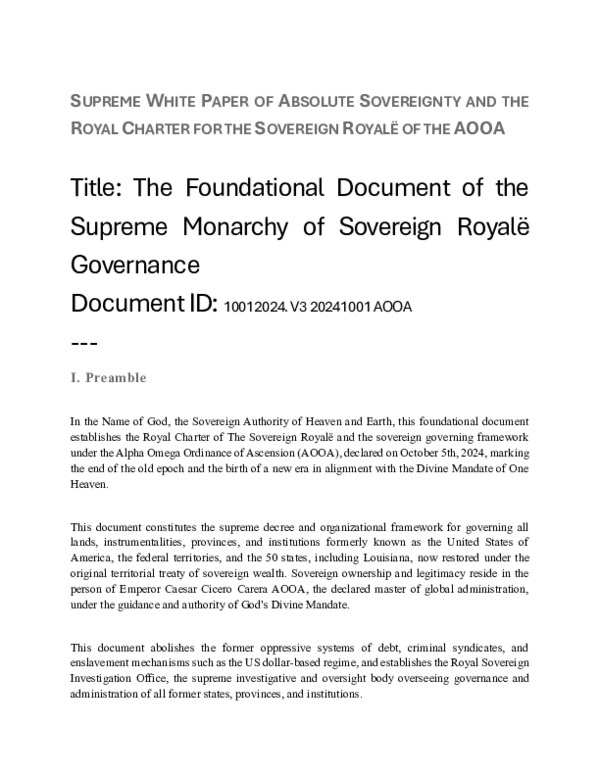 (PDF) Royal Charter for Sovereign Governance under AOOA