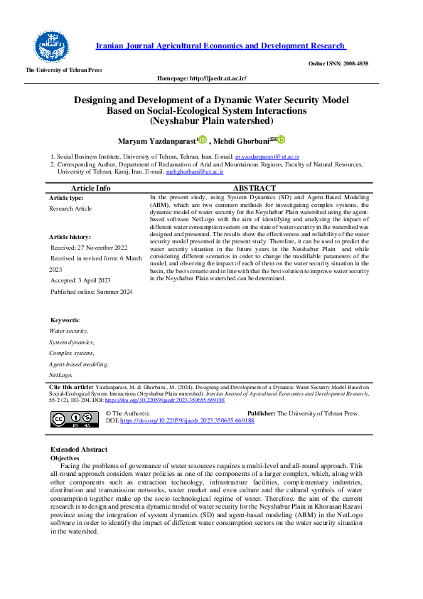(PDF) Designing and Development of a Dynamic Water Security Model Based ...