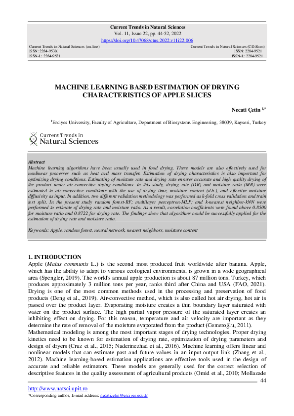 (PDF) Machine Learning Based Estimation of Drying Characteristics of ...