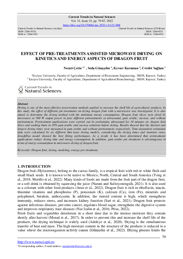 (PDF) Effect of Pre-Treatments Assisted Microwave Drying on Kinetics ...