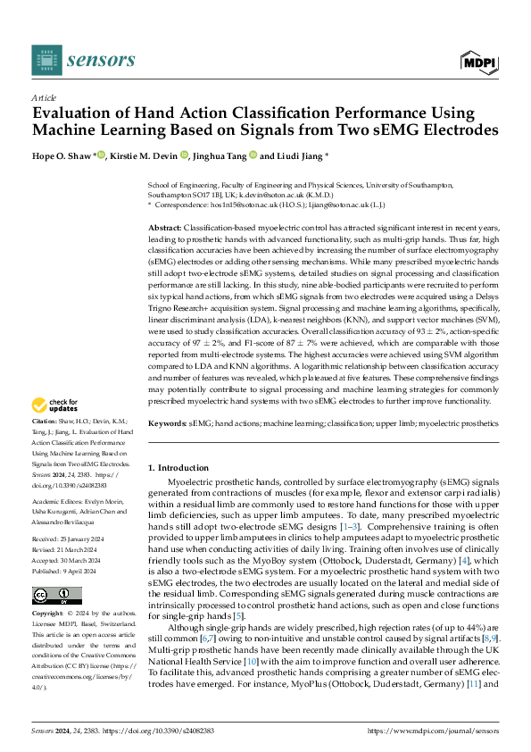 (PDF) Evaluation of Hand Action Classification Performance Using ...