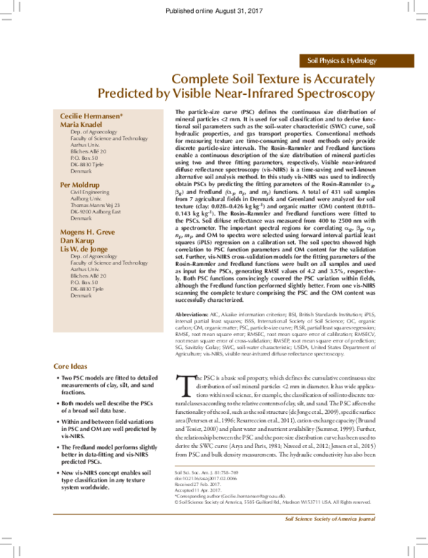 (PDF) Complete Soil Texture is Accurately Predicted by Visible Near ...
