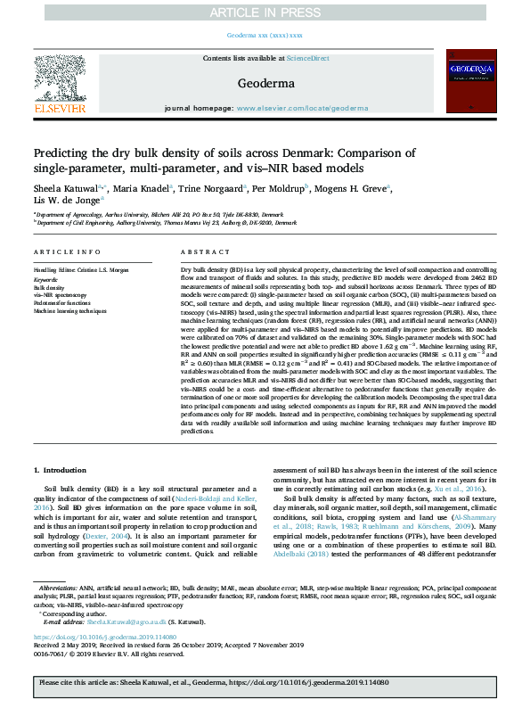 (PDF) Predicting the dry bulk density of soils across Denmark ...