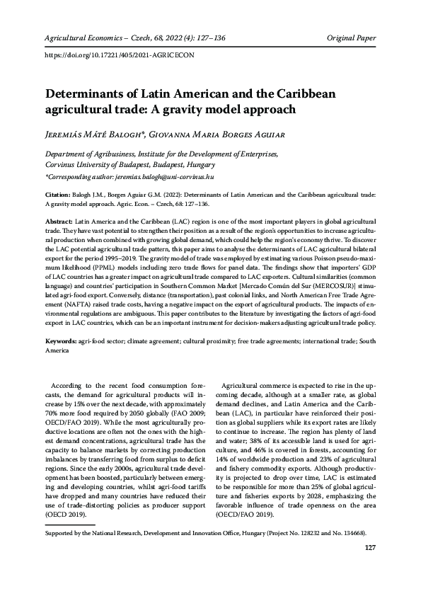 (PDF) Determinants of Latin American and the Caribbean agricultural ...