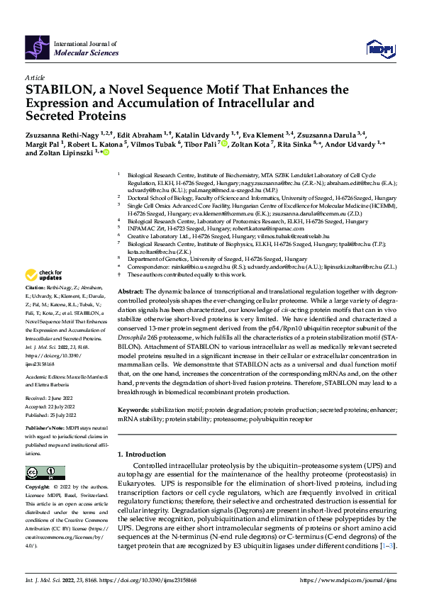 (PDF) STABILON, a Novel Sequence Motif That Enhances the Expression and ...