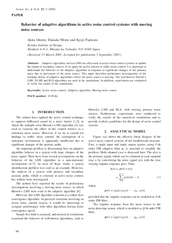 (PDF) Behavior of adaptive algorithms in active noise control systems ...