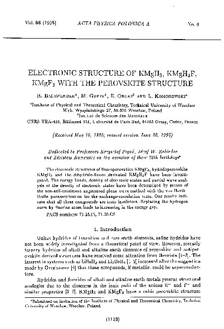 (PDF) Electronic Structure of KMgH 3 , KMgH 2 F, KMgF 3 with the ...