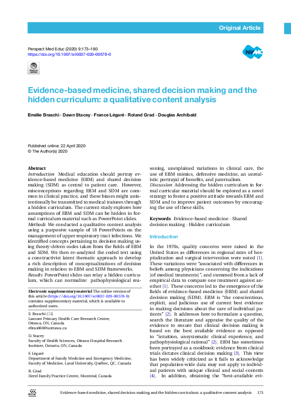 (PDF) Evidence-based medicine, shared decision making and the hidden ...