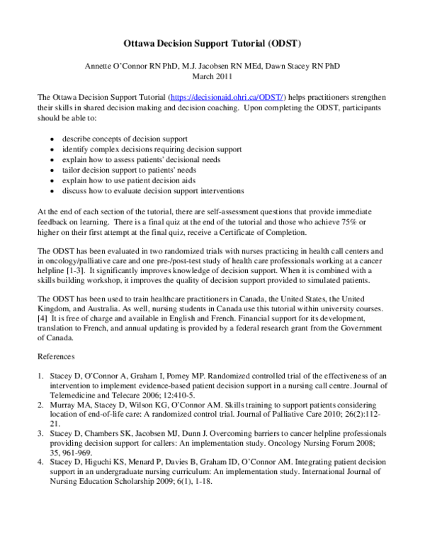 (PDF) Ottawa Decision Support Tutorial (ODST)
