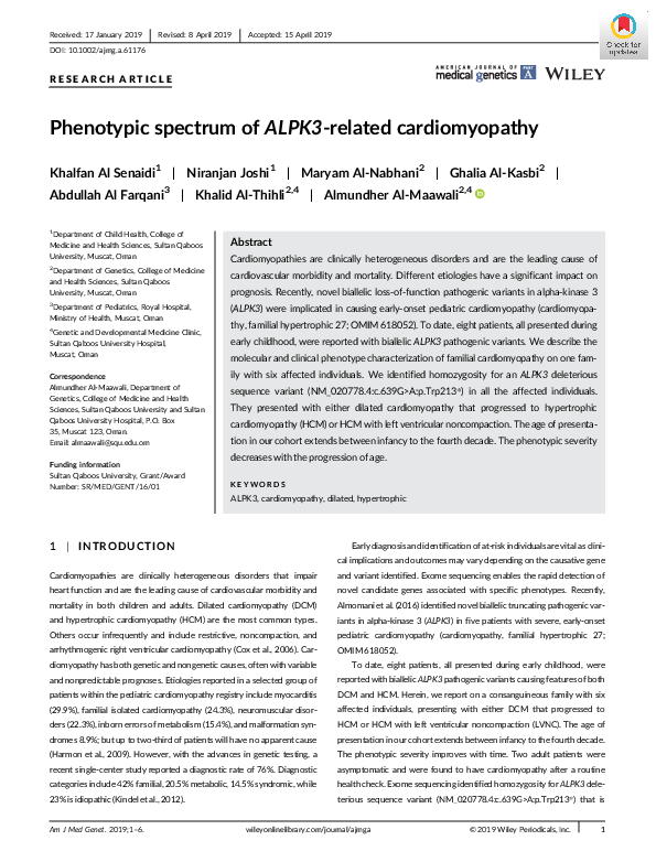 (PDF) Phenotypic spectrum of ALPK3‐related cardiomyopathy