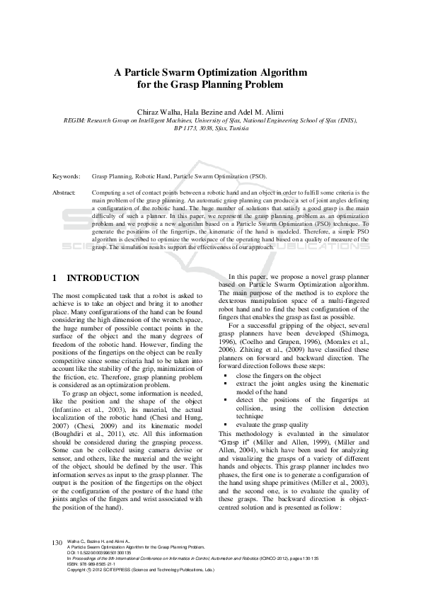 (PDF) A Particle Swarm Optimization Algorithm for the Grasp Planning ...