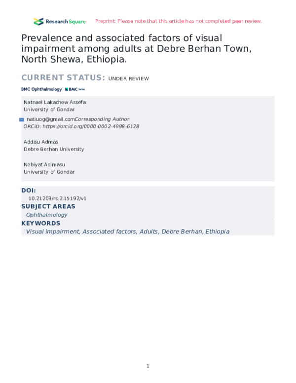(PDF) Prevalence and associated factors of visual impairment among ...