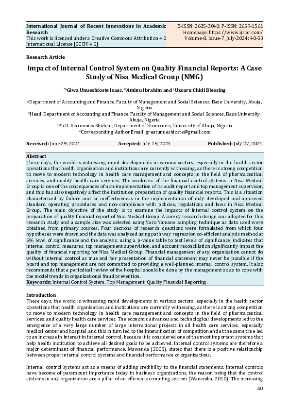 (PDF) Impact of Internal Control System on Quality Financial Reports: A ...