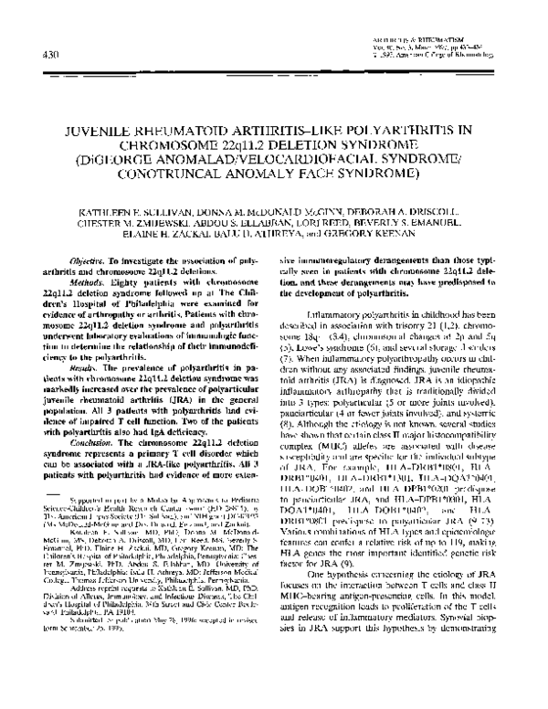 (PDF) Juvenile rheumatoid arthritis-like polyarthritis in chromosome ...