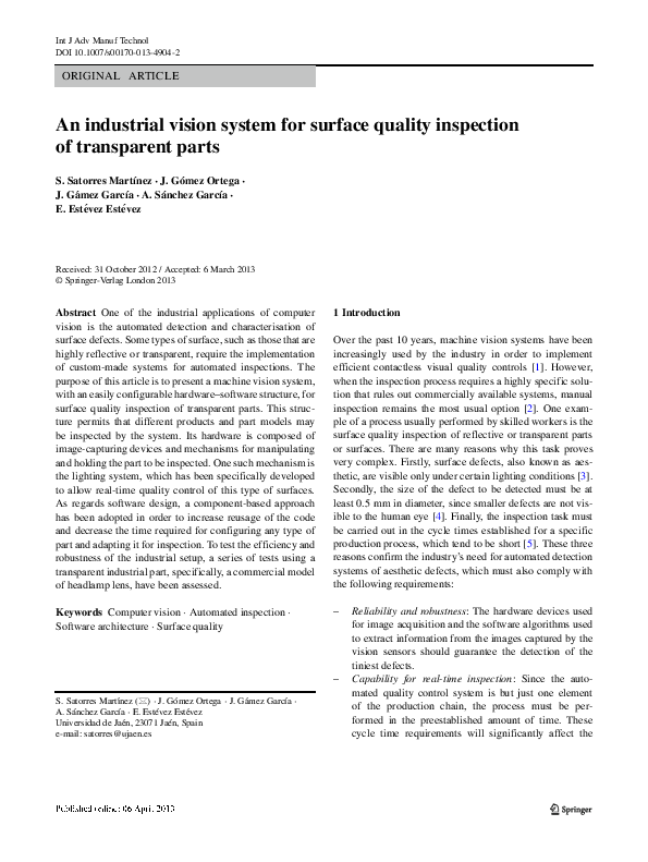 (PDF) An industrial vision system for surface quality inspection of ...