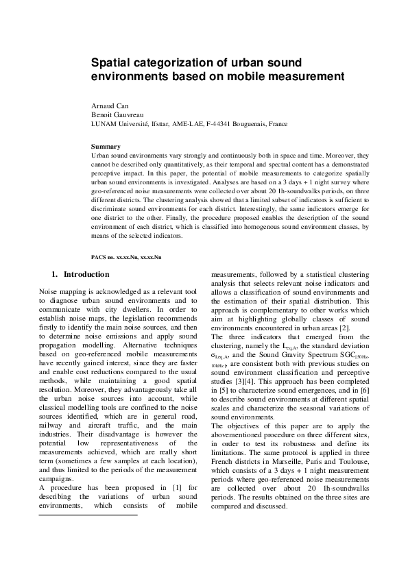(PDF) Spatial categorization of urban sound environments based on ...