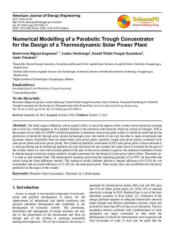 (PDF) Numerical Modelling of a Parabolic Trough Concentrator for the ...