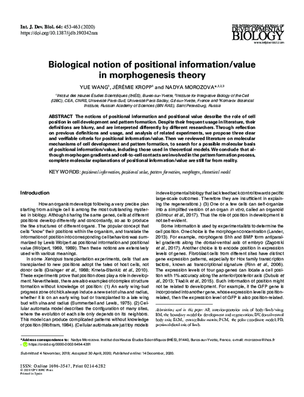 (PDF) Biological notion of positional information/value in ...
