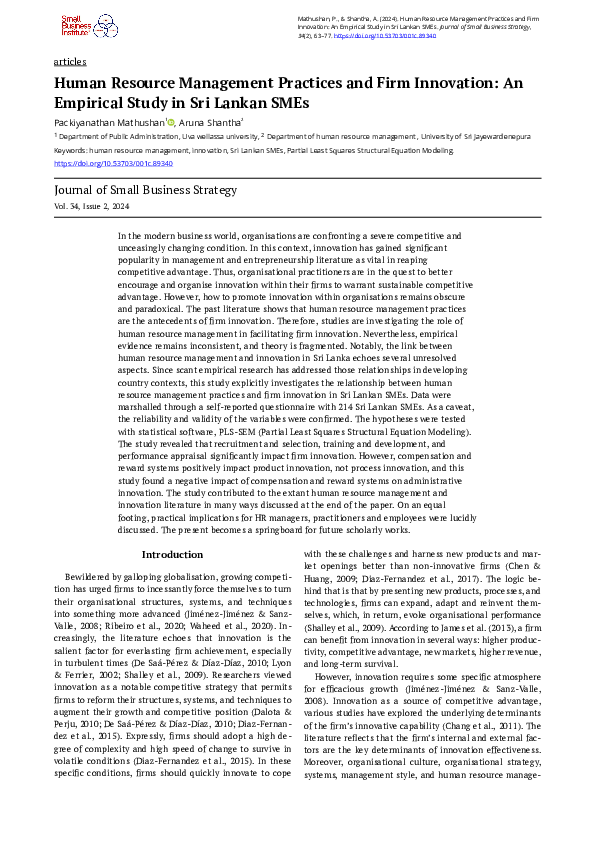 (PDF) Human Resource Management Practices and Firm Innovation: An ...