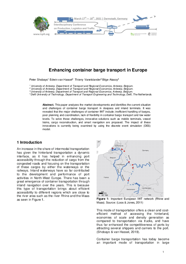 (PDF) Enhancing container barge transport in Europe