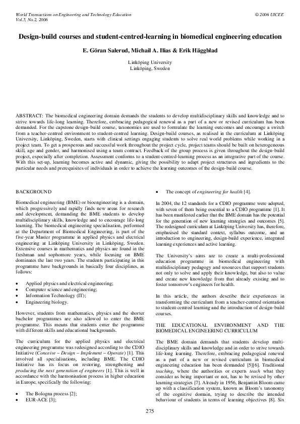 (PDF) Design-build courses and student-centred-learning in biomedical ...