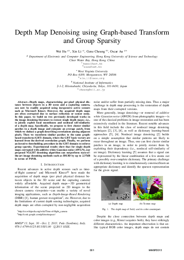 (PDF) Depth map denoising using graph-based transform and group sparsity