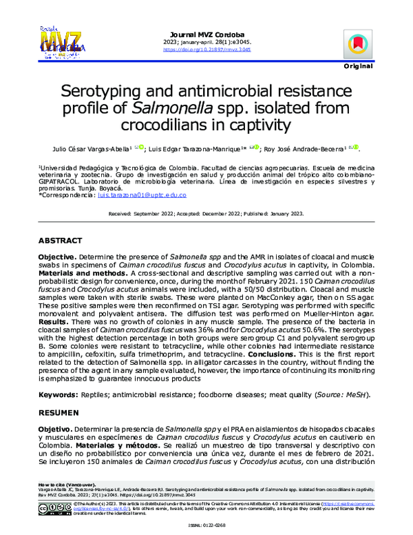 (PDF) Serotyping and antimicrobial resistance profile of Salmonella spp ...
