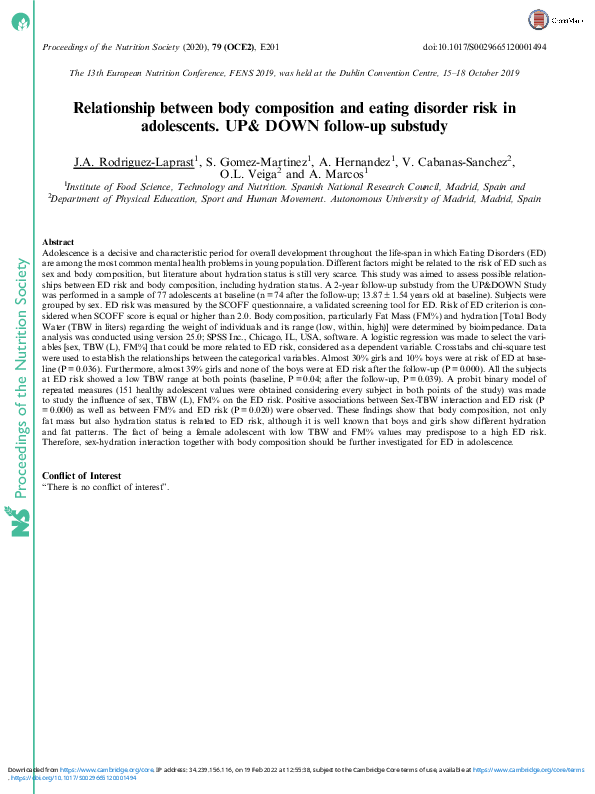 (PDF) Relationship between body composition and eating disorder risk in ...