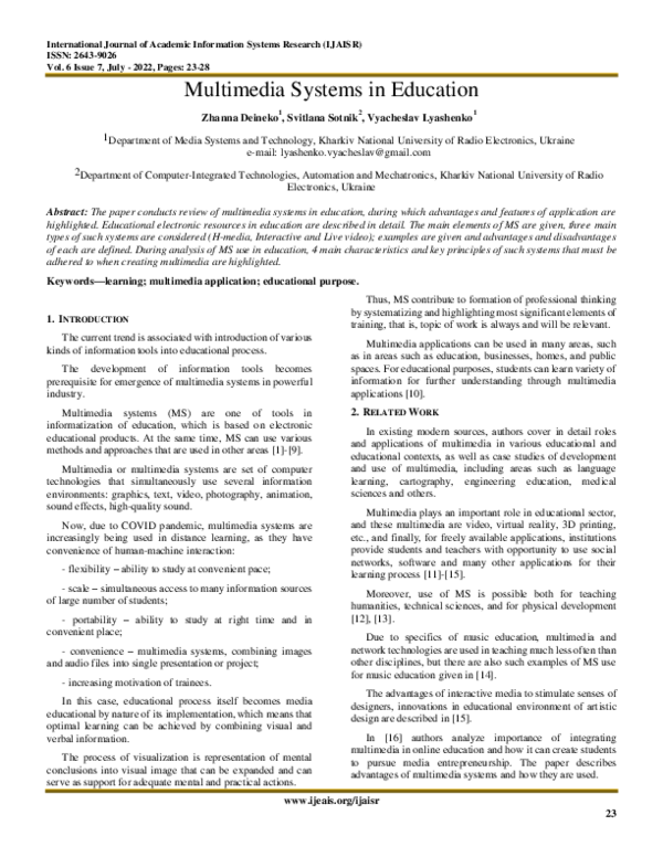 (PDF) Multimedia Systems in Education