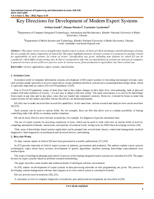 (PDF) Key Directions for Development of Modern Expert Systems