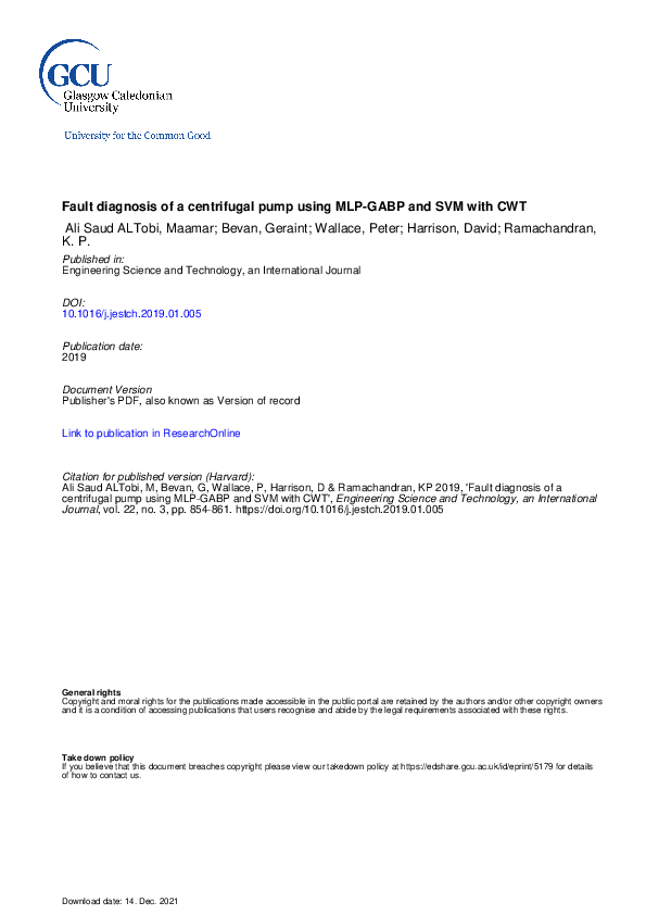 (PDF) Fault diagnosis of a centrifugal pump using MLP-GABP and SVM with CWT