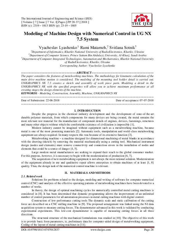 (PDF) Modeling of Machine Design with Numerical Control in UG NX 7.5 System