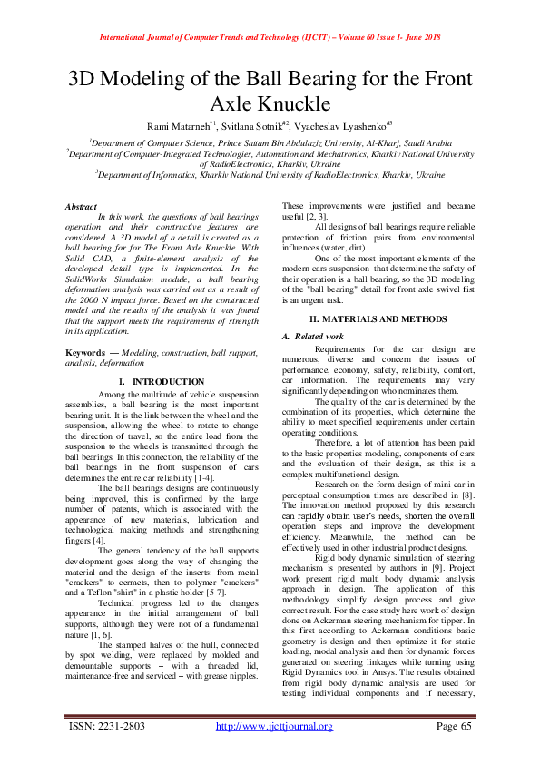 (PDF) 3D Modeling of the Ball Bearing for the Front Axle Knuckle