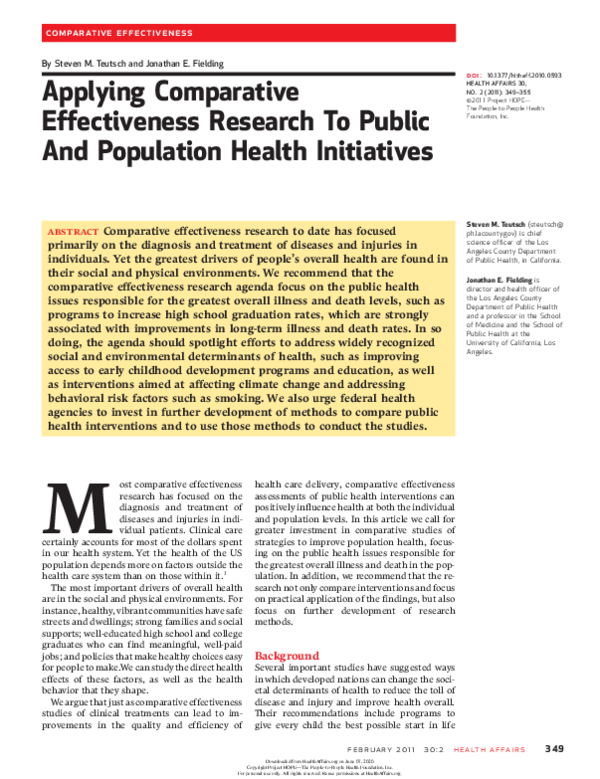 (PDF) Applying Comparative Effectiveness Research To Public And ...